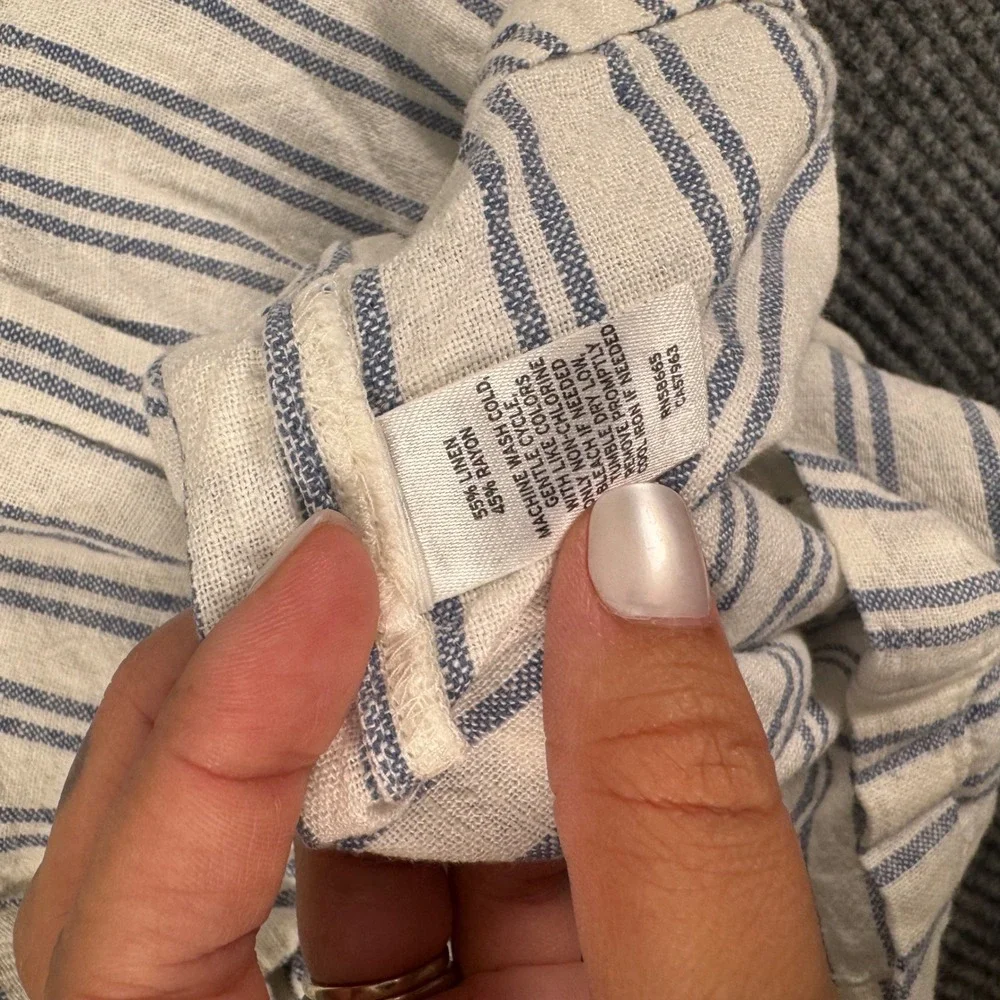 Nordstrom Baby Linen Blend Stripe Romper Blue White‎ 6M NWT Coastal 960